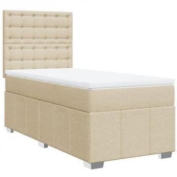 Cama Box Spring Suave con Colchón en Tela Color Crema 90x190 cm