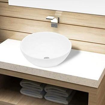 vidaXL Lavabo de Baño Redondo Sobre Encimera Cerámica Blanco Lavamanos de Aseo