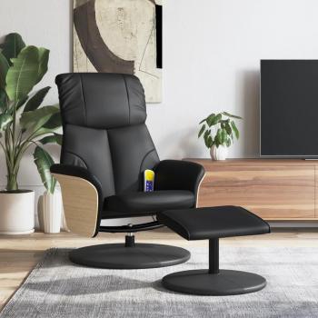 Silla de masaje reclinable con taburete de cuero negro, sillón reclinable masaje con reposapiés de cuero sintético negro