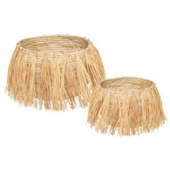 Set de 2 Cestas Safari con Flecos de Rafia y Fibras de Maíz para Decoración Étnica