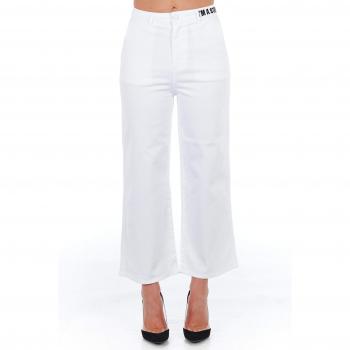Frankie Morello High Waisted White Cotton Cropped Trousers with Multipockets - IT40|S, Size: XS
