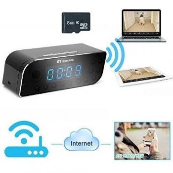 TEKMAGIC 8GB 1280x720P HD Inalámbrica WiFi Reloj Cámara Espía Pequeño Detective de Movimiento Interior Grabadora de Vídeo Apoyar iPhone Android APP Vista Remota con 160 ° Ángulo de Visión Amplio