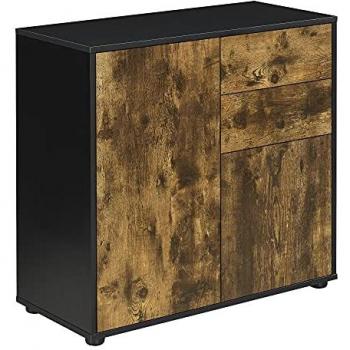 Cómoda Multiusos Paarl 74x79x36 cm con 2 Cajones y 2 Puertas en Efecto Roble Oscuro y Negro