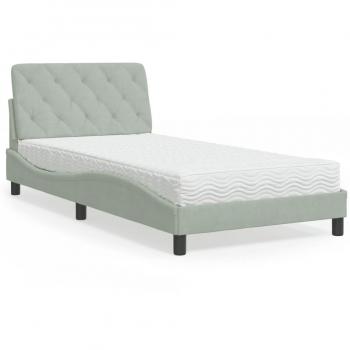Cama con colchón terciopelo gris claro 100x200 cm