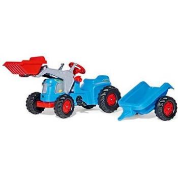 Tractor de Pedales RollyKiddy Classic Azul con Cargador Frontal y Remolque para Niños de 2½ a 5 Años