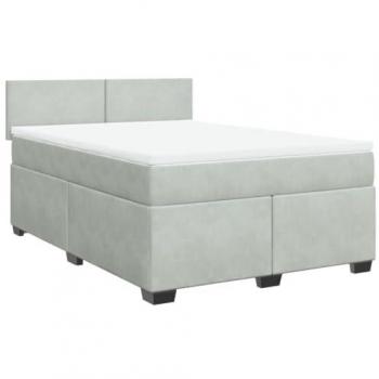Cama Box Spring con colchón de terciopelo gris claro 160x200 cm