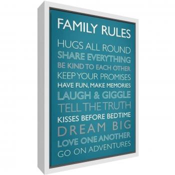 Feel Good Art Familia reglas Giclée impresa lienzo con marco color blanco Surround, madera, azul, 34 x 24 x 3 cm