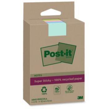 Pack 4 blocs de notas adhesivas recicladas super sticky con líneas surtidas