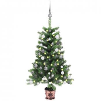 Árbol de Navidad artificial con LEDs y bolas verde 65 cm