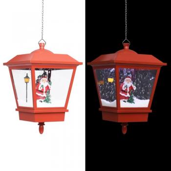 vidaXL Christmas Hanging Lamp with LED Light and Santa Red 27x27x45 cm