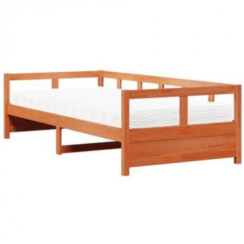 Sofá cama sin colchón madera maciza de pino marrón cera 90x190 cm