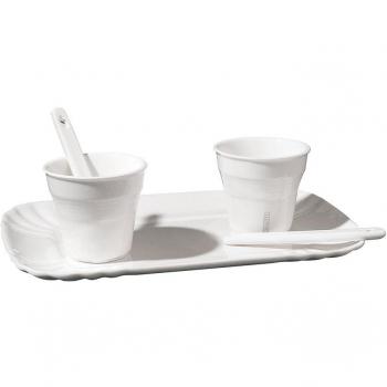 Juego de 2 vasos de café + 2 paletas + 1 bandeja de porcelana de 13 x 20 cm