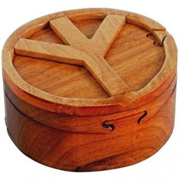 Caja secreta de madera joya joyeria intarsia hecha a mano con truco secreto y forma de signo de la paz
