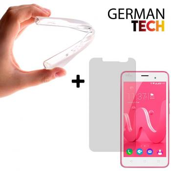 Funda Gel Flexible para Wiko Jerry 2, Carcasa TPU transparente + Protector de pantalla Cristal vidrio templado Premium {Magic Pack German Tech®}.