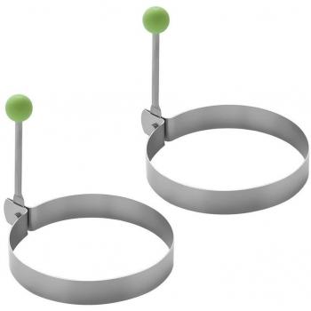 Newcomdigi 2 Pcs Moldes de Acero Inoxidable para Huevos Fritos en Forma de Redondo Anillos con Asa Plegable para Hacer Huevos Fritos Galletas Tortitas y Hamburguesas