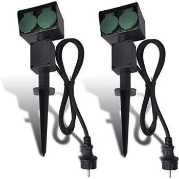 vidaXL 2x Enchufes Jardín Exterior 2 Tomas Corriente Tapa Cada Uno + Estaca Clavar Tierra Integrada Impermeable Nivel Protección IP44 Cables 1,5 m