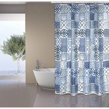 CORTINA DE BAÑO POLIÉSTER PREMIUM ALENTEJO 180X200CM AZUL CON ANILLOS INCLUIDOS