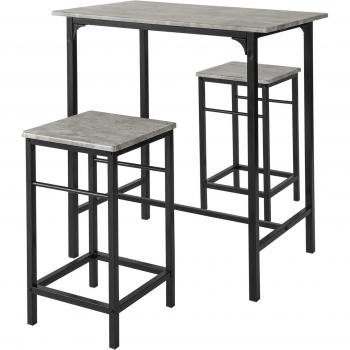 SoBuy Set Mesa Alta de Bar y 2 Taburetes Estilo Industrial OGT10-HG con Estructura de Metal Gris, Ideal para Comedor o Cocina
