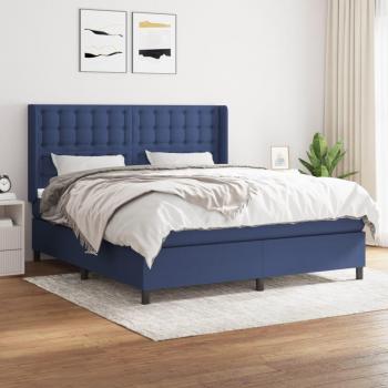 Cama box spring con colchón de muelles en tela azul 160x200 cm