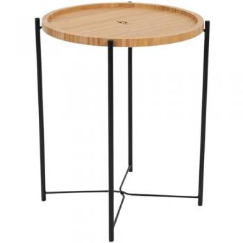 Mesa Auxiliar de Camping Bo-Camp Carnaby L - Mesa Plegable de Bambú para BBQ y Uso Exterior