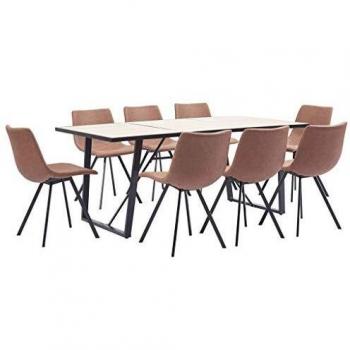 vidaXL Juego de Comedor 9 Piezas Cuero Sintético Mobiliario Interior Casa Hogar Robusto Duradero Resistente Funcional Práctico Útil Marrón Intermedio