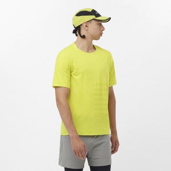 Camiseta de hombre Salomon Sense Aero GFX manga corta trail running lila amarillo neón XL