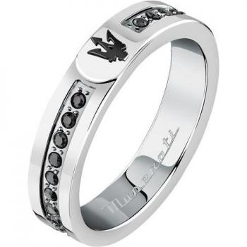Anillo Varis de acero plateado con detalles en piedra, diseño exclusivo - Colección Maserati