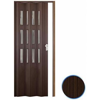 Puerta Plegable de Interior de PVC Nuez Mansonia con Vidrio Transparente 88,5x214 cm Modelo Luciana