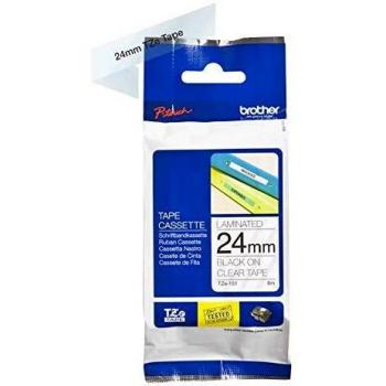 Cinta Laminada para Impresora de Etiquetas Brother TZE-151, Texto Negro sobre Fondo Transparente, 24mm x 8m