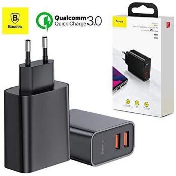 Baseus - Cargador Original BASEUS BS-CH906 Carga Rápida QC 3.0 - Doble Salida USB - 30W - Negro