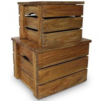 vidaXL Solid Wood Storage Crate Set 2 Pieces Reclaimed Box Chest Organiser