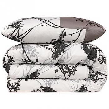 Juego de Cama 260x220cm Gris Negro Blanco con Suavidad Garantizada y 2 Fundas de Almohada