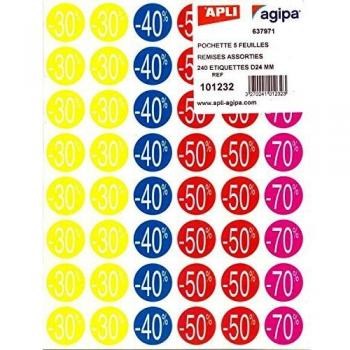Apli 101232 Etiquetas De Descuentos Círculos, 24 X 101232