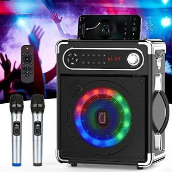 JYX Altavoz Karaoke con 2 Micrófonos Inalámbricos, Máquina de Karaoke Portátil con DJ Luces, Altavoces