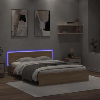 Cama solar con cabecera y LED Sonoma Oak 160x200 cm