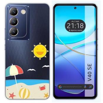 Funda Silicona Transparente Playa para Vivo V40 SE 5G con Dibujos