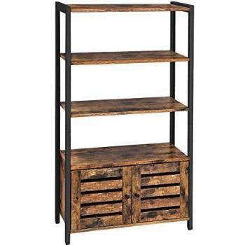 Armario auxiliar marrón rústico de almacenamiento con 3 estantes y puertas persiana, para salón, dormitorio, cocina, dimensiones 70x30x121,5 cm