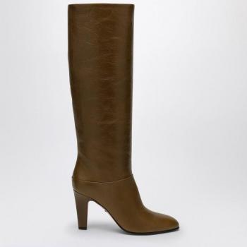 Chloé Women's Eve Khaki Green Leather Block Heel Boots Size 10 US