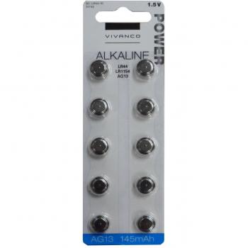 Vivanco - Pilas De Botón Lr44 - Vivanco 31742 Pila Botón Alkalina Pack 10 Unidades