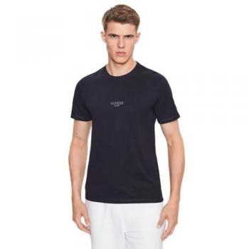 Guess Slim Fit Blue Cotton T-Shirt with Small Logo - XXL