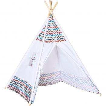 HOMCOM Tienda de Campaña para Niños de +3 Años Tipi Infantil de Madera Portátil con Ventana para Interiores y Exteriores 120x120x155 cm Blanco - Ideal para Juegos en Casa y al Aire Libre
