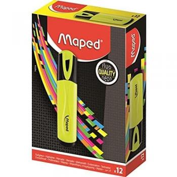Maped - Material Escolar - Subrayador Classic - 12 Subrayadores de Color Amarillo - Diseño con Punta Biselada - Trazo de 1 a 5 mm - Tapón a Presión - Ideal para Apuntes