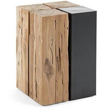 Kave Home - Mesa Auxiliar Kwango Cuadrada 29 x 29 cm de Madera de Maciza Teca y Metal en Negro