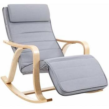 Sillón mecedora ajustable en 5 niveles, Gris, con reposapiés y capacidad de carga de 150 kg