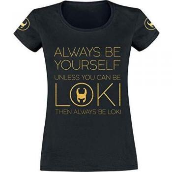 Loki Always Be Yourself Mujer Camiseta Negro L, 100% algodón, Regular