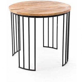 Mesa Auxiliar Hierro y Madera Moderno Natural Negro 57.5 x 50