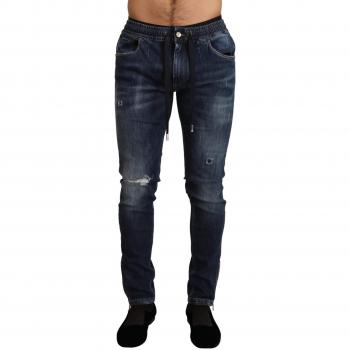 Dolce & Gabbana Blue Cotton Stretch Tattered Denim Jeans - IT58 | XXL