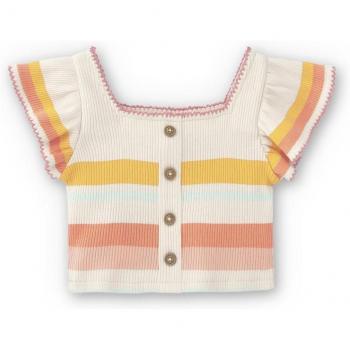 Camiseta de rayas para niña de 2-3 años con manga corta y volante