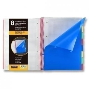 Separadores Removibles A4 Extra-Fuerte con 8 Pestañas - Pack de 5 Unidades