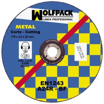 WOLFPACK 9010225 Disco Corte Abrasivo Metal 178x3,2x22 mm.
